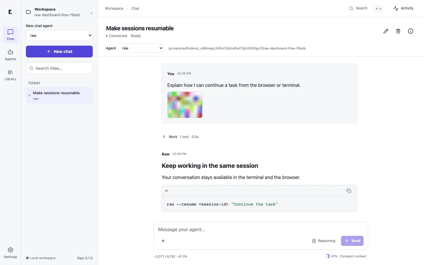 The dashboard chat view in light mode.